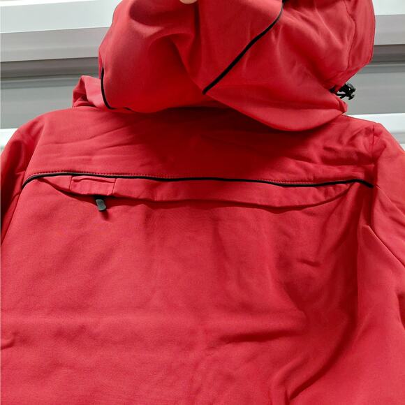 PinFin Women’s Hooded Windbreaker Alpha Jacket Size Large Red Hiking Rain Coat - Picture 15 of 15